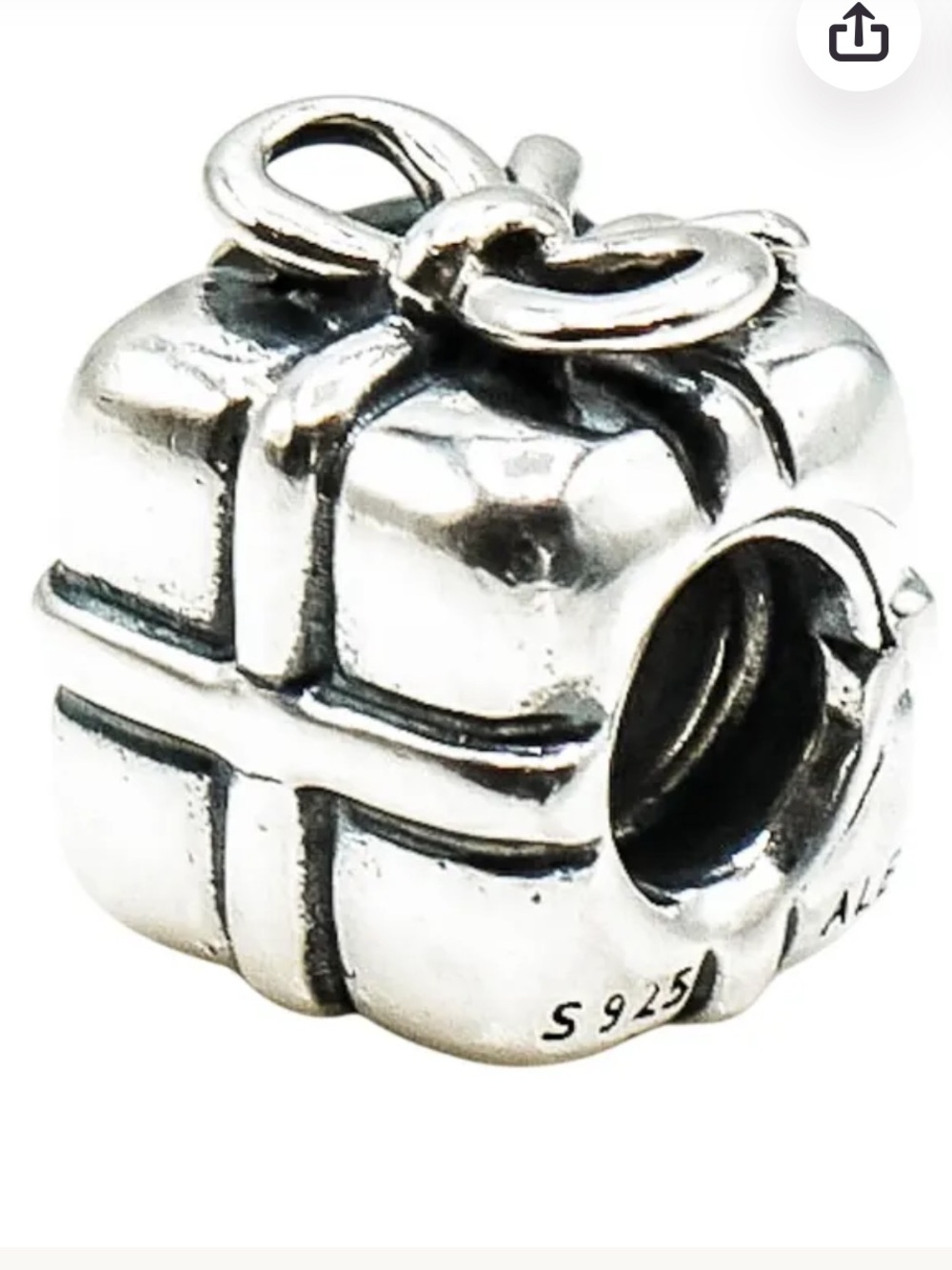 Vintage PANDORA Present With Bow Sterling Silver Gift Box Charm Retired Stamped